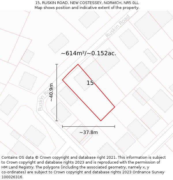 15, RUSKIN ROAD, NEW COSTESSEY, NORWICH, NR5 0LL: Plot and title map