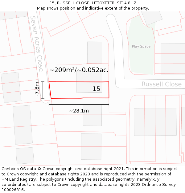 15, RUSSELL CLOSE, UTTOXETER, ST14 8HZ: Plot and title map