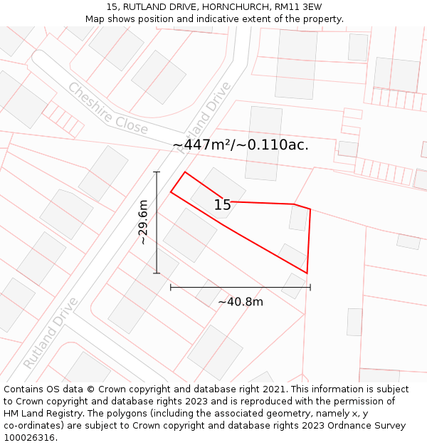 15, RUTLAND DRIVE, HORNCHURCH, RM11 3EW: Plot and title map