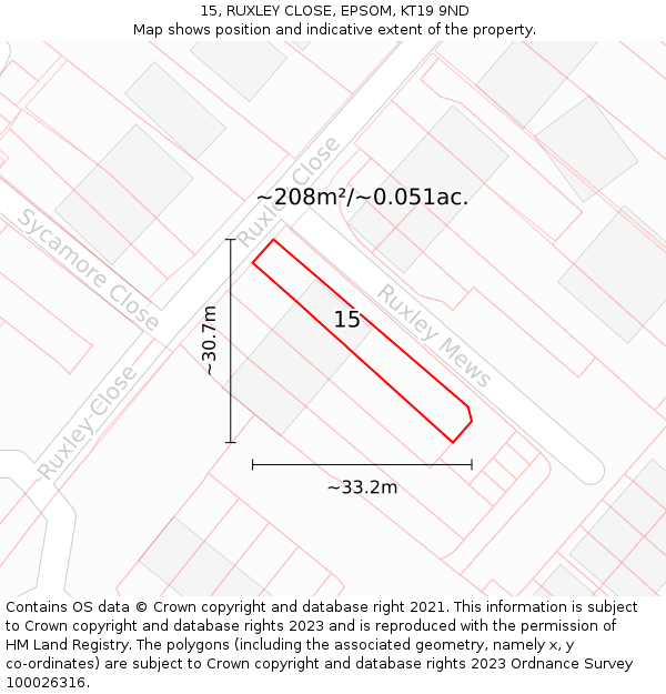 15, RUXLEY CLOSE, EPSOM, KT19 9ND: Plot and title map