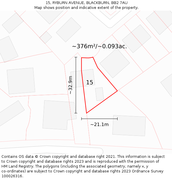 15, RYBURN AVENUE, BLACKBURN, BB2 7AU: Plot and title map