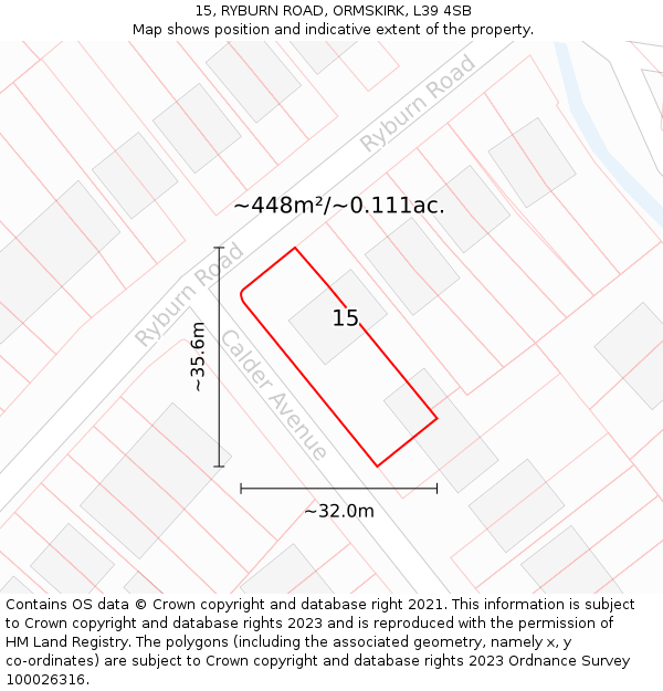 15, RYBURN ROAD, ORMSKIRK, L39 4SB: Plot and title map