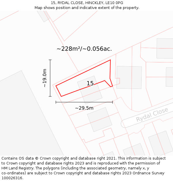 15, RYDAL CLOSE, HINCKLEY, LE10 0PG: Plot and title map