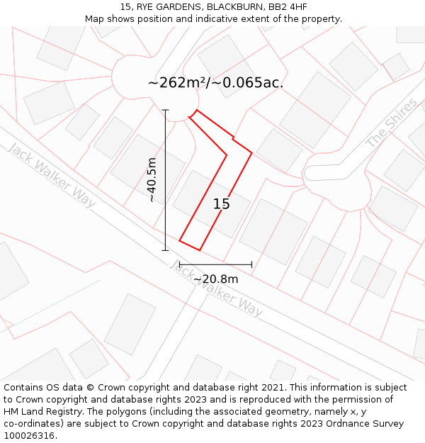 15, RYE GARDENS, BLACKBURN, BB2 4HF: Plot and title map
