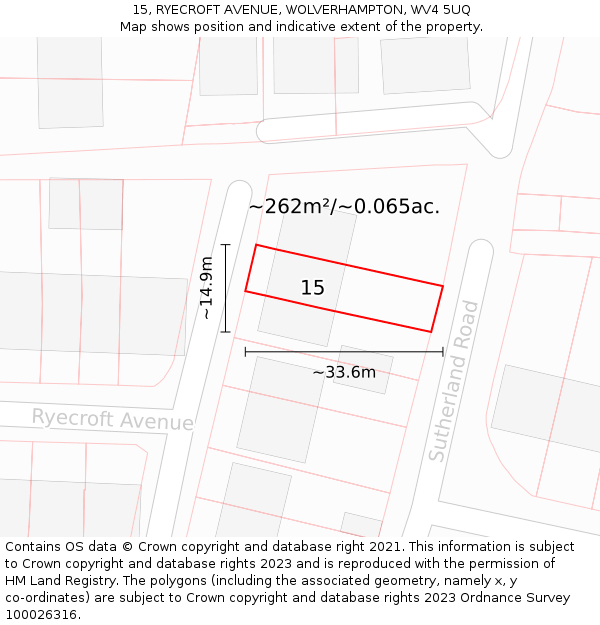 15, RYECROFT AVENUE, WOLVERHAMPTON, WV4 5UQ: Plot and title map
