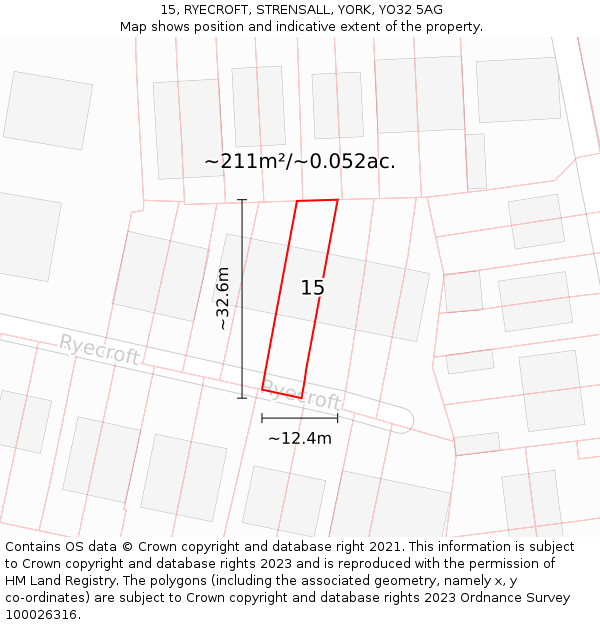 15, RYECROFT, STRENSALL, YORK, YO32 5AG: Plot and title map