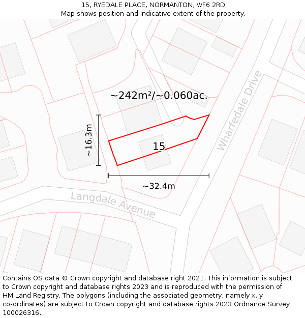 15, RYEDALE PLACE, NORMANTON, WF6 2RD: Plot and title map