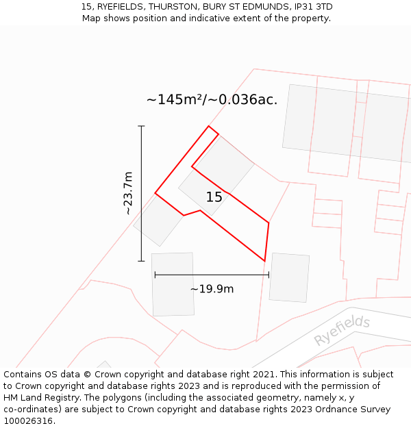 15, RYEFIELDS, THURSTON, BURY ST EDMUNDS, IP31 3TD: Plot and title map