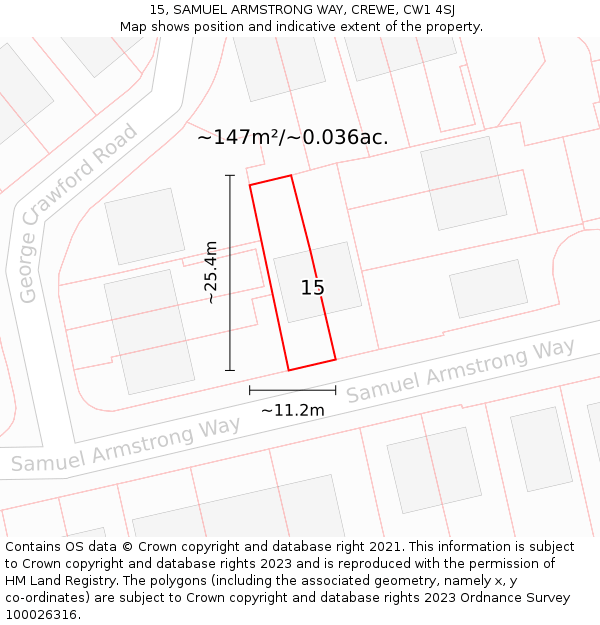 15, SAMUEL ARMSTRONG WAY, CREWE, CW1 4SJ: Plot and title map
