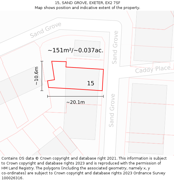 15, SAND GROVE, EXETER, EX2 7SF: Plot and title map