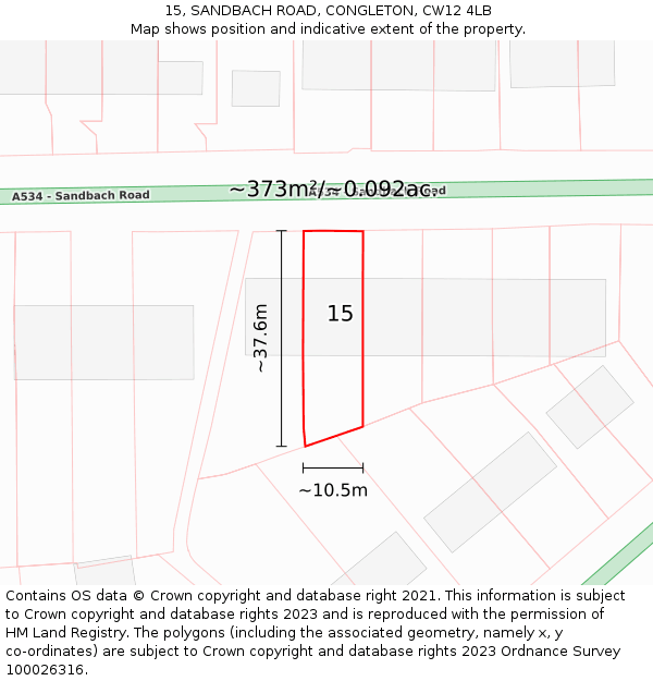 15, SANDBACH ROAD, CONGLETON, CW12 4LB: Plot and title map