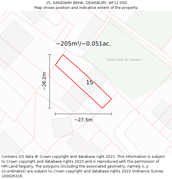 15, SANDIWAY BANK, DEWSBURY, WF12 0SD: Plot and title map