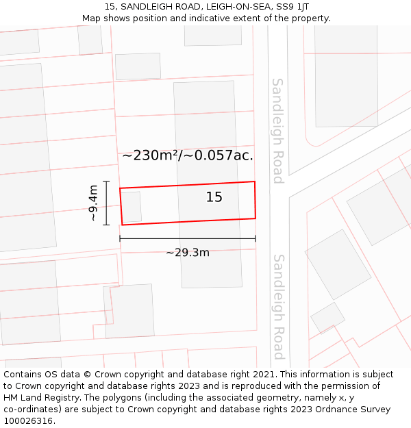 15, SANDLEIGH ROAD, LEIGH-ON-SEA, SS9 1JT: Plot and title map
