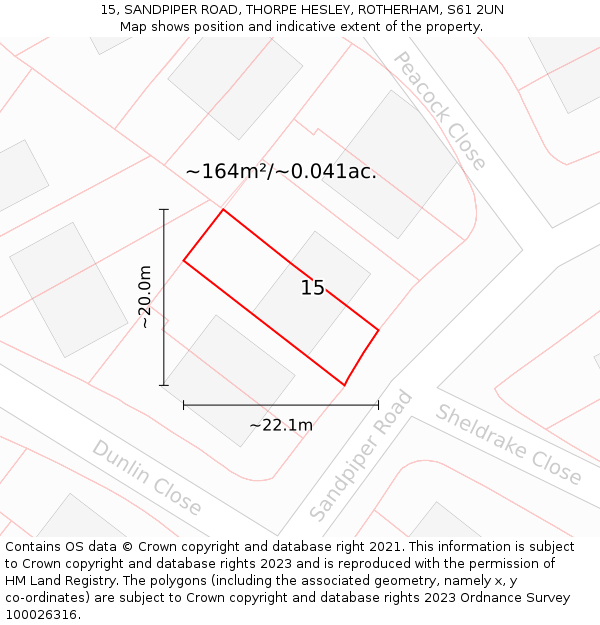 15, SANDPIPER ROAD, THORPE HESLEY, ROTHERHAM, S61 2UN: Plot and title map