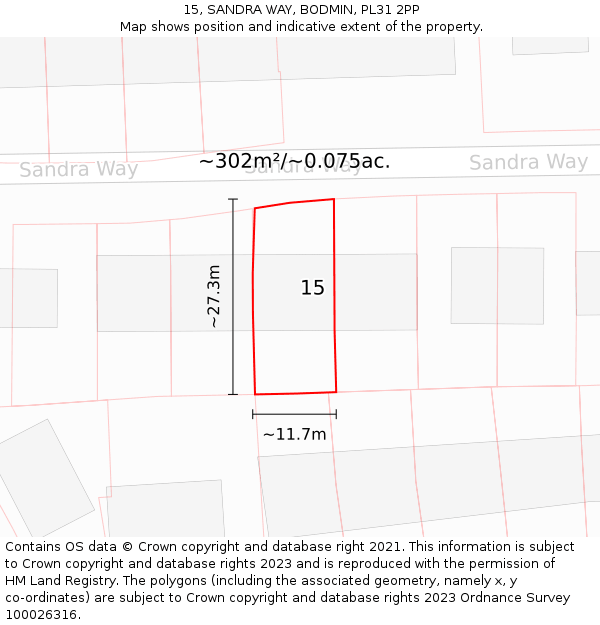 15, SANDRA WAY, BODMIN, PL31 2PP: Plot and title map