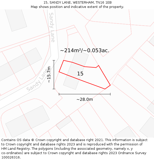 15, SANDY LANE, WESTERHAM, TN16 1EB: Plot and title map