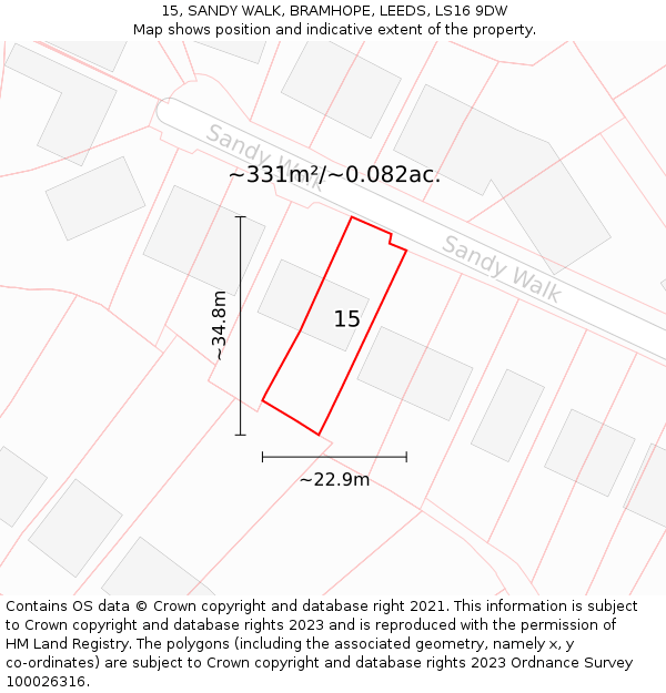 15, SANDY WALK, BRAMHOPE, LEEDS, LS16 9DW: Plot and title map