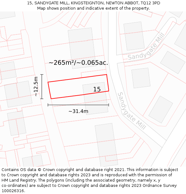 15, SANDYGATE MILL, KINGSTEIGNTON, NEWTON ABBOT, TQ12 3PD: Plot and title map