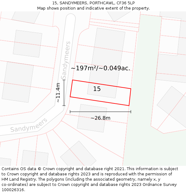 15, SANDYMEERS, PORTHCAWL, CF36 5LP: Plot and title map