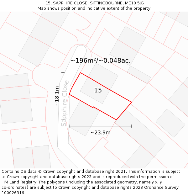 15, SAPPHIRE CLOSE, SITTINGBOURNE, ME10 5JG: Plot and title map