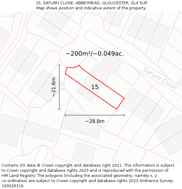 15, SATURN CLOSE, ABBEYMEAD, GLOUCESTER, GL4 5UP: Plot and title map