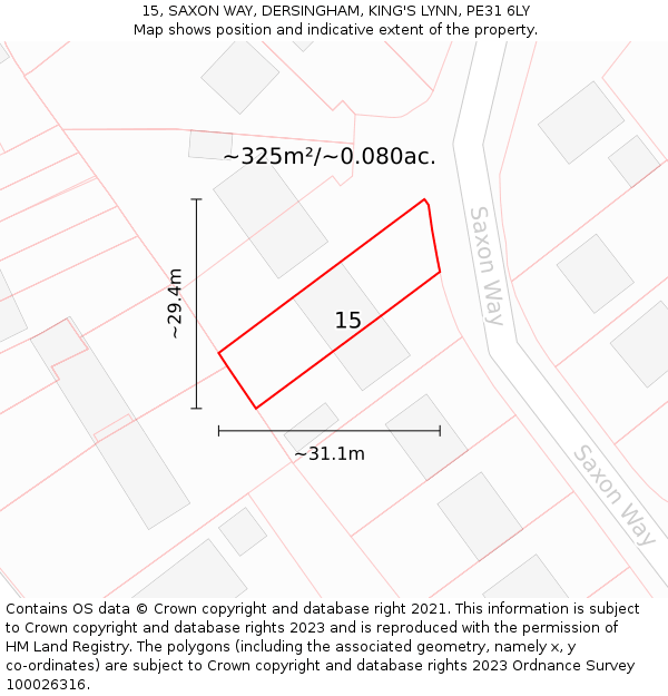 15, SAXON WAY, DERSINGHAM, KING'S LYNN, PE31 6LY: Plot and title map