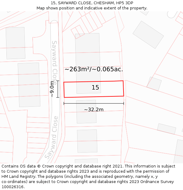 15, SAYWARD CLOSE, CHESHAM, HP5 3DP: Plot and title map
