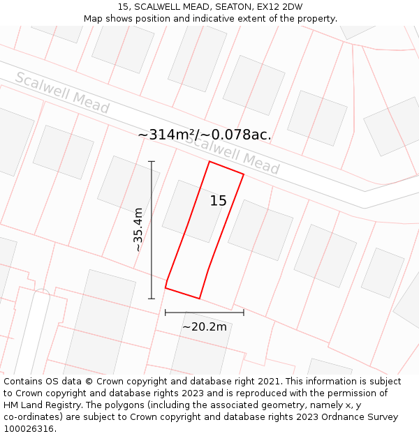 15, SCALWELL MEAD, SEATON, EX12 2DW: Plot and title map