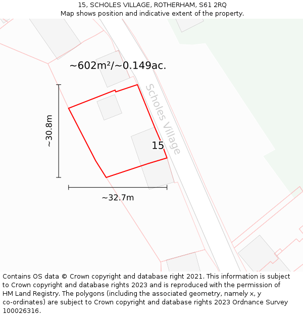 15, SCHOLES VILLAGE, ROTHERHAM, S61 2RQ: Plot and title map