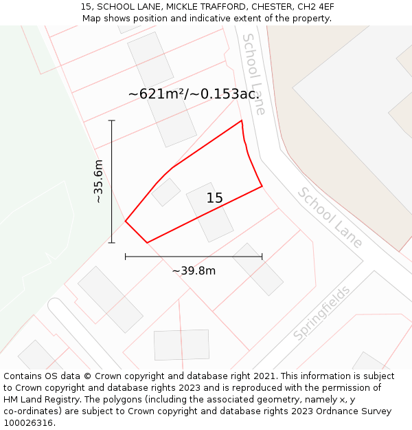 15, SCHOOL LANE, MICKLE TRAFFORD, CHESTER, CH2 4EF: Plot and title map