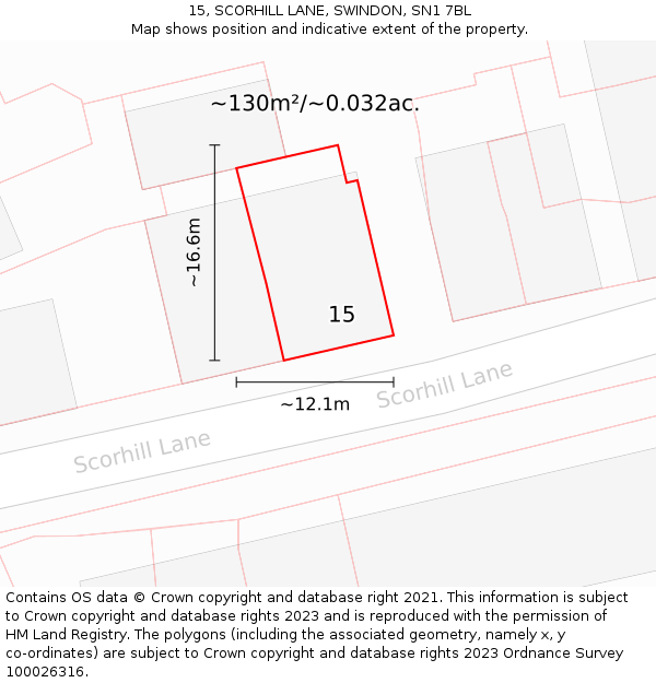 15, SCORHILL LANE, SWINDON, SN1 7BL: Plot and title map