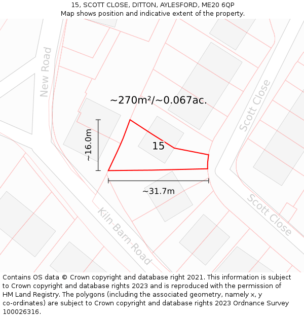 15, SCOTT CLOSE, DITTON, AYLESFORD, ME20 6QP: Plot and title map