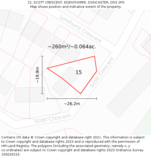 15, SCOTT CRESCENT, EDENTHORPE, DONCASTER, DN3 2PS: Plot and title map