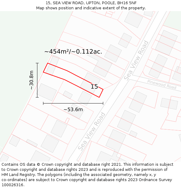 15, SEA VIEW ROAD, UPTON, POOLE, BH16 5NF: Plot and title map