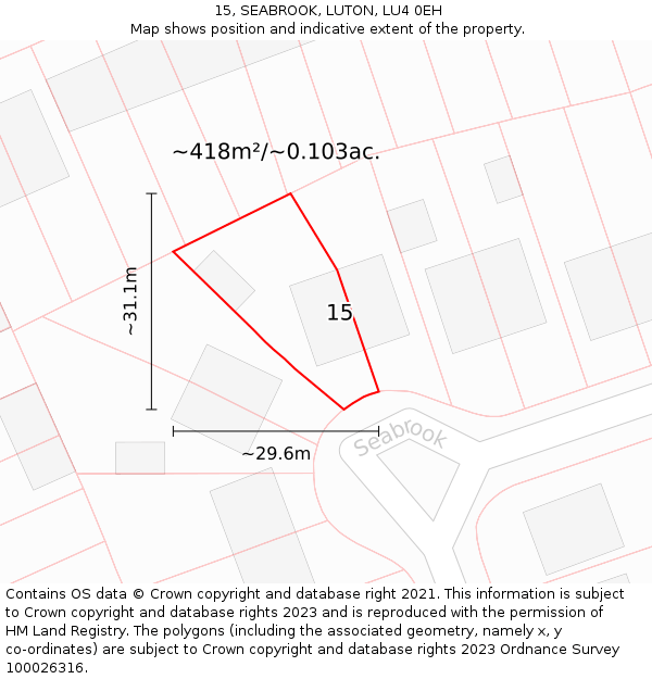15, SEABROOK, LUTON, LU4 0EH: Plot and title map