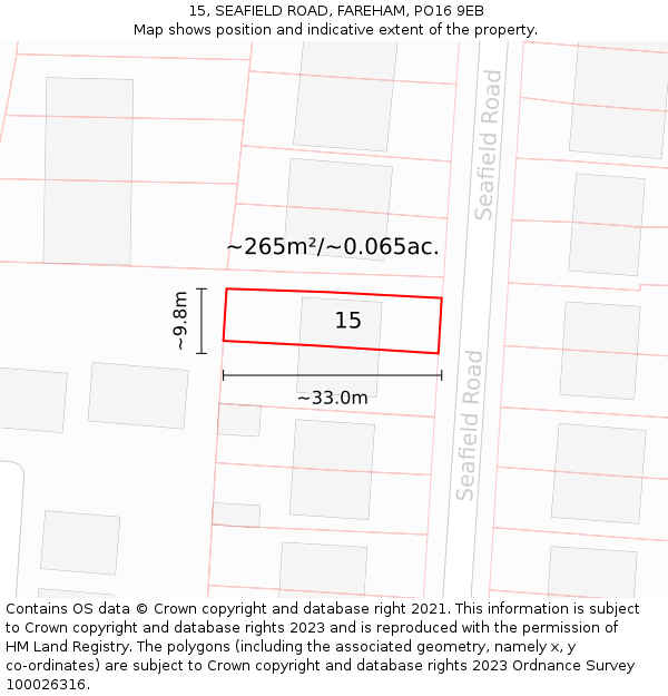 15, SEAFIELD ROAD, FAREHAM, PO16 9EB: Plot and title map