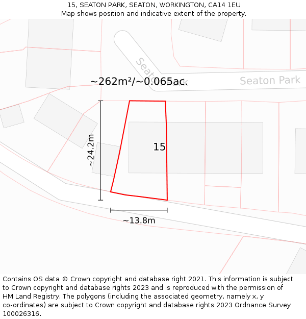 15, SEATON PARK, SEATON, WORKINGTON, CA14 1EU: Plot and title map