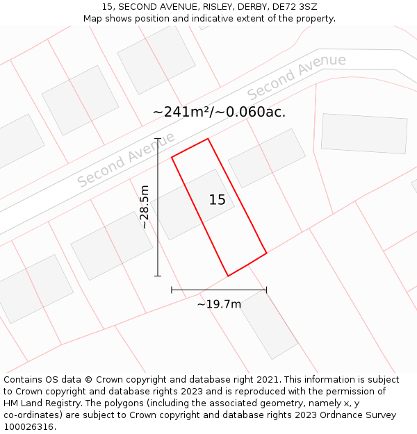 15, SECOND AVENUE, RISLEY, DERBY, DE72 3SZ: Plot and title map
