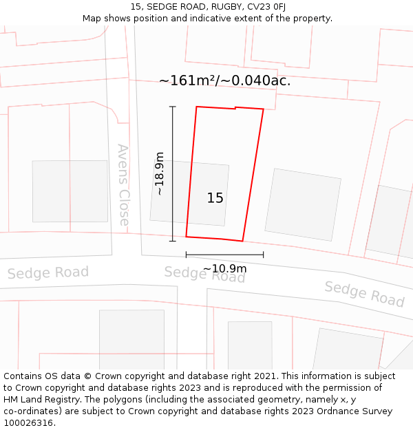 15, SEDGE ROAD, RUGBY, CV23 0FJ: Plot and title map