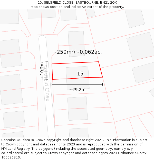 15, SELSFIELD CLOSE, EASTBOURNE, BN21 2QX: Plot and title map