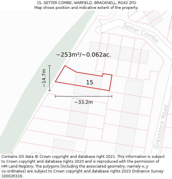 15, SETTER COMBE, WARFIELD, BRACKNELL, RG42 2FD: Plot and title map