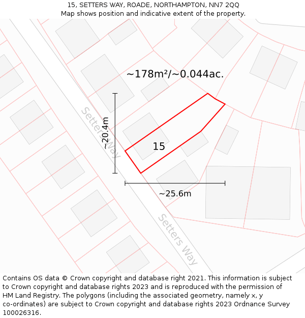15, SETTERS WAY, ROADE, NORTHAMPTON, NN7 2QQ: Plot and title map