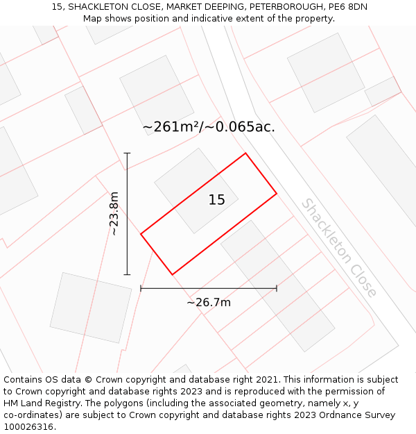 15, SHACKLETON CLOSE, MARKET DEEPING, PETERBOROUGH, PE6 8DN: Plot and title map