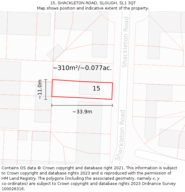 15, SHACKLETON ROAD, SLOUGH, SL1 3QT: Plot and title map