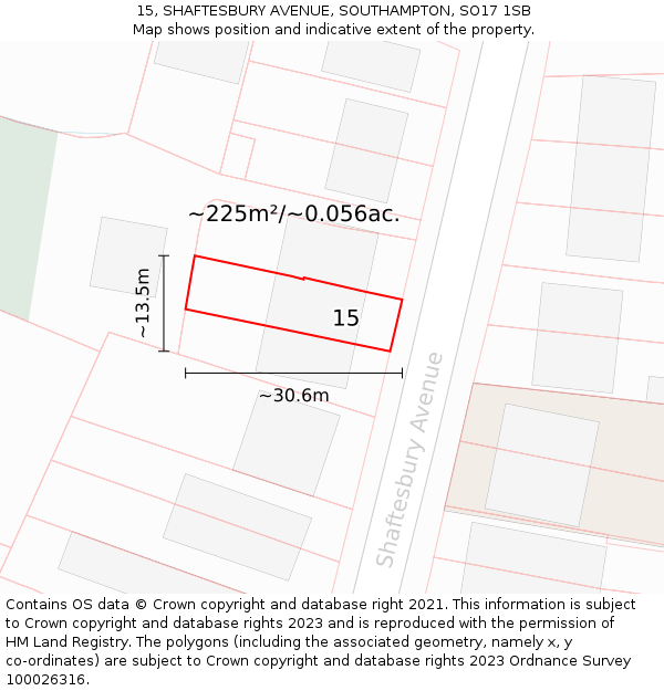 15, SHAFTESBURY AVENUE, SOUTHAMPTON, SO17 1SB: Plot and title map