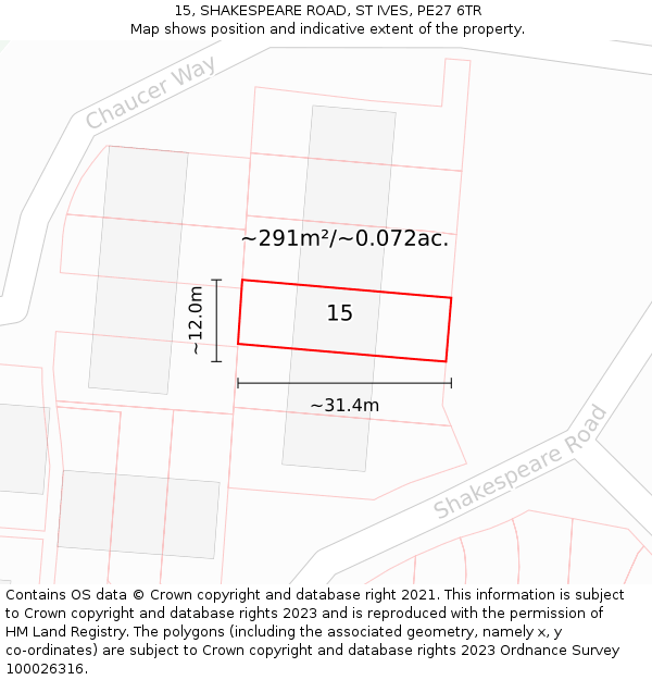 15, SHAKESPEARE ROAD, ST IVES, PE27 6TR: Plot and title map