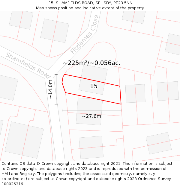 15, SHAMFIELDS ROAD, SPILSBY, PE23 5NN: Plot and title map