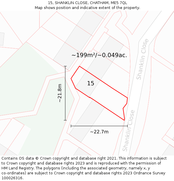 15, SHANKLIN CLOSE, CHATHAM, ME5 7QL: Plot and title map