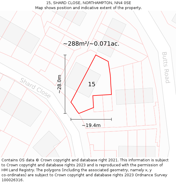 15, SHARD CLOSE, NORTHAMPTON, NN4 0SE: Plot and title map