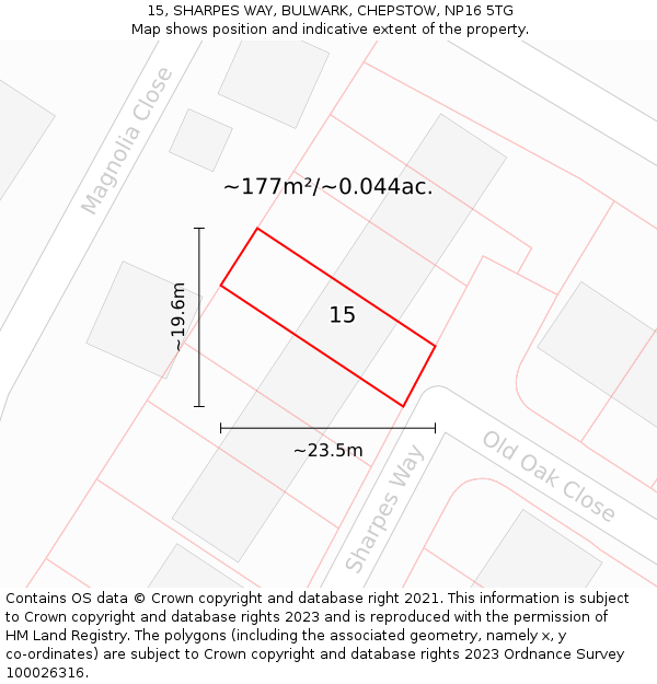 15, SHARPES WAY, BULWARK, CHEPSTOW, NP16 5TG: Plot and title map